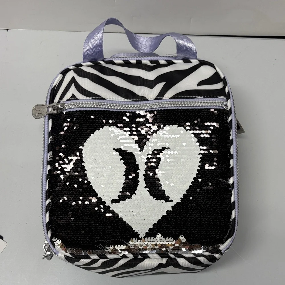 Set of 2 Hurley Lunch Box Tote Bags Flip Sequins Peony Pink Black Zebra NWT